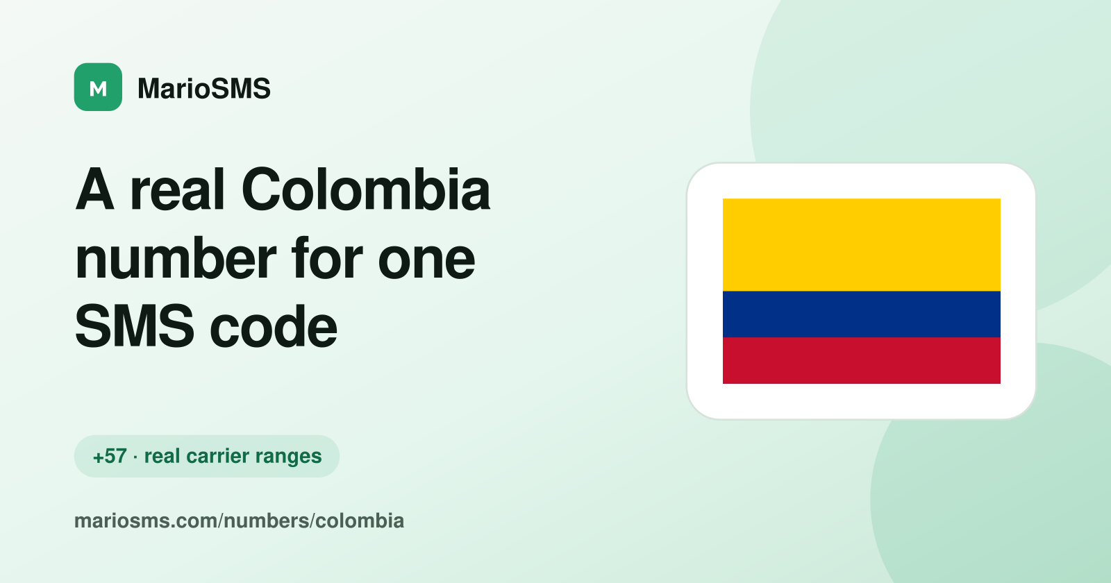 Rented Colombian +57 mobile number receiving a verification code