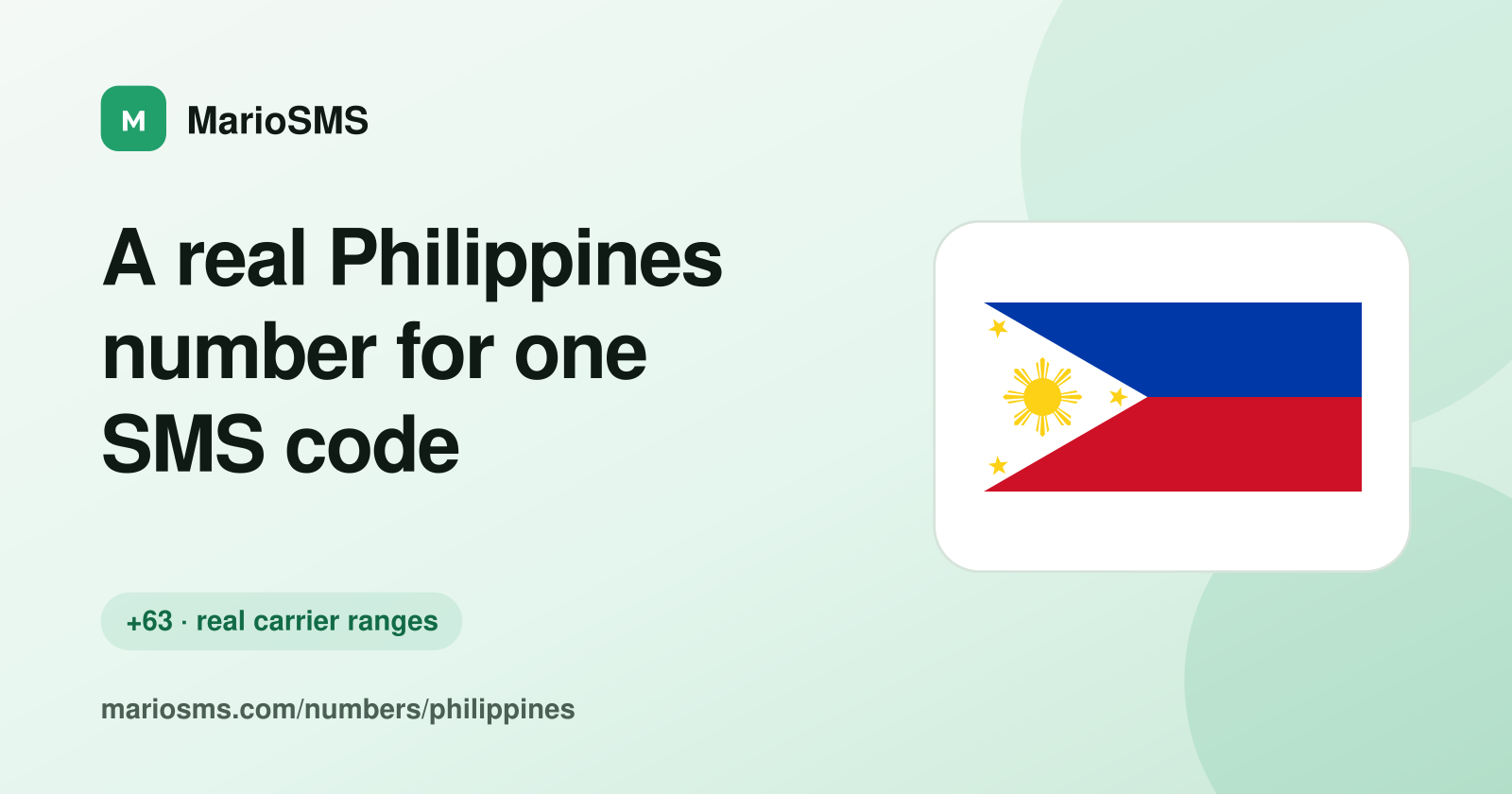 Rented Philippine +63 mobile number receiving a verification code