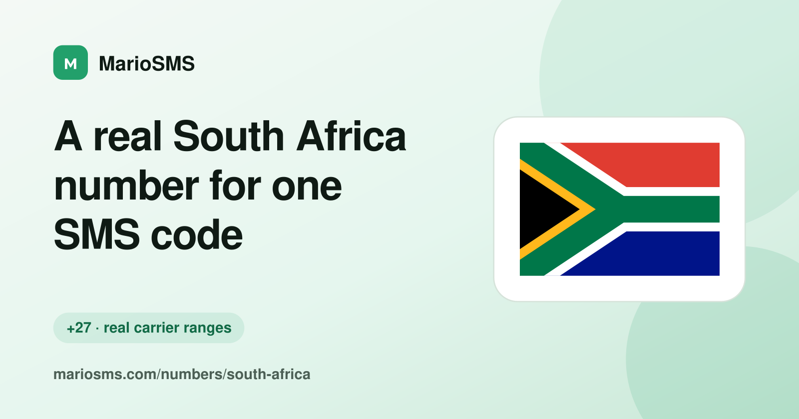 Rented South African +27 mobile number receiving a verification code