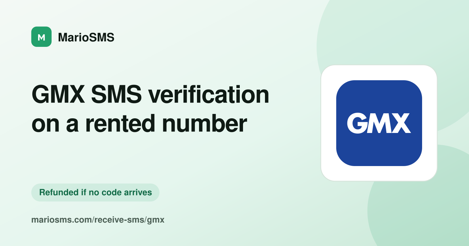 GMX FreeMail registration code delivered to a rented mobile number