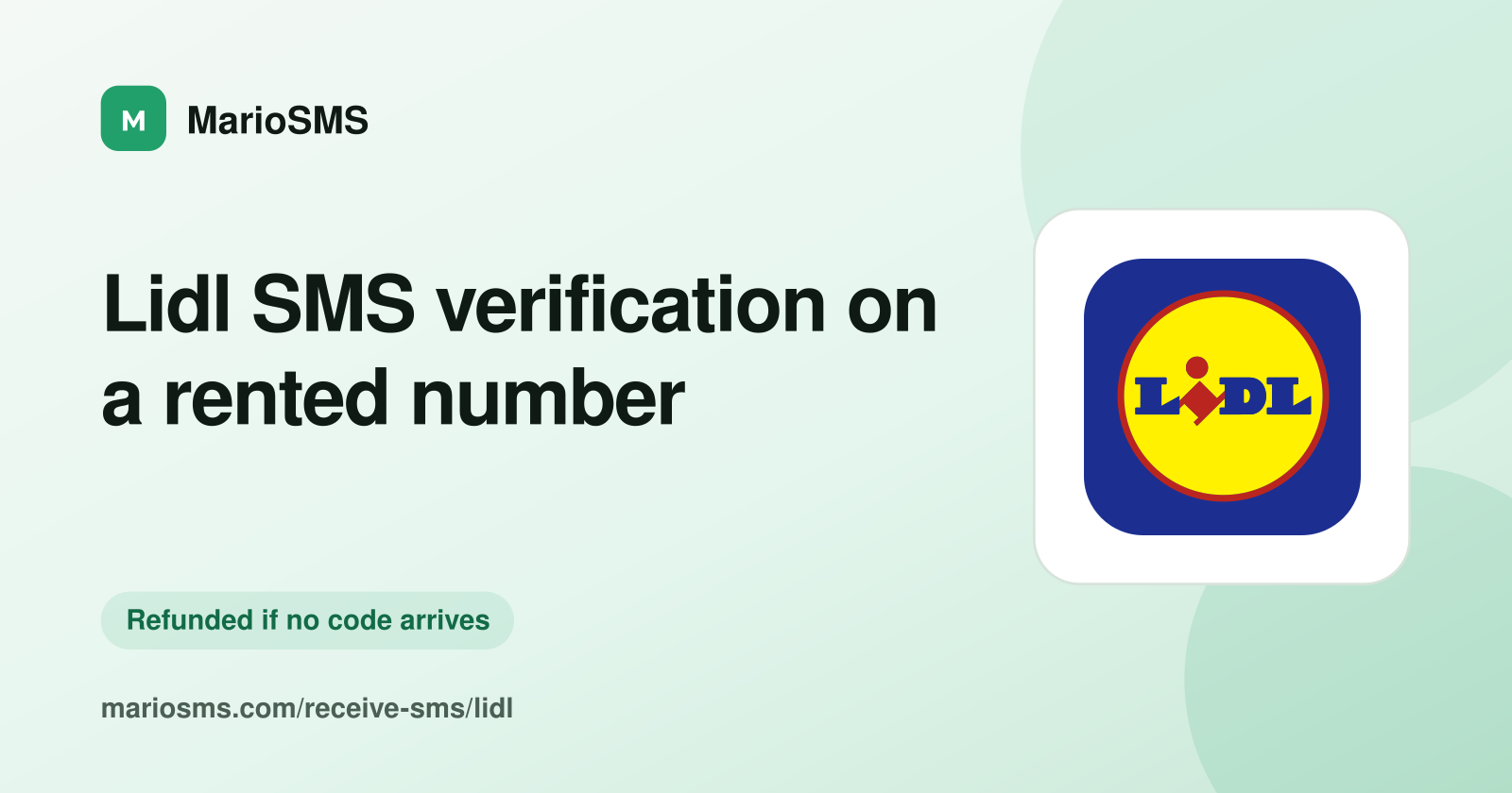 Lidl Plus SMS verification code on a rented local mobile number