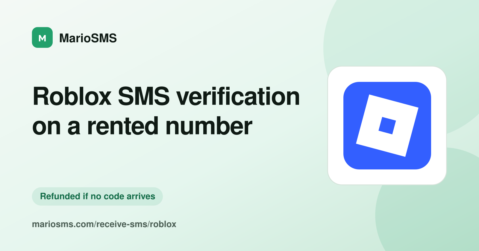 Roblox phone verification code received on a rented number