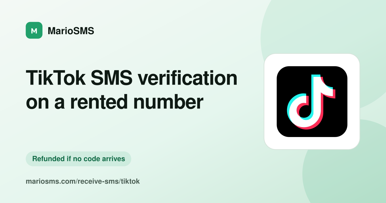 TikTok verification code delivered to a rented number in the chosen country
