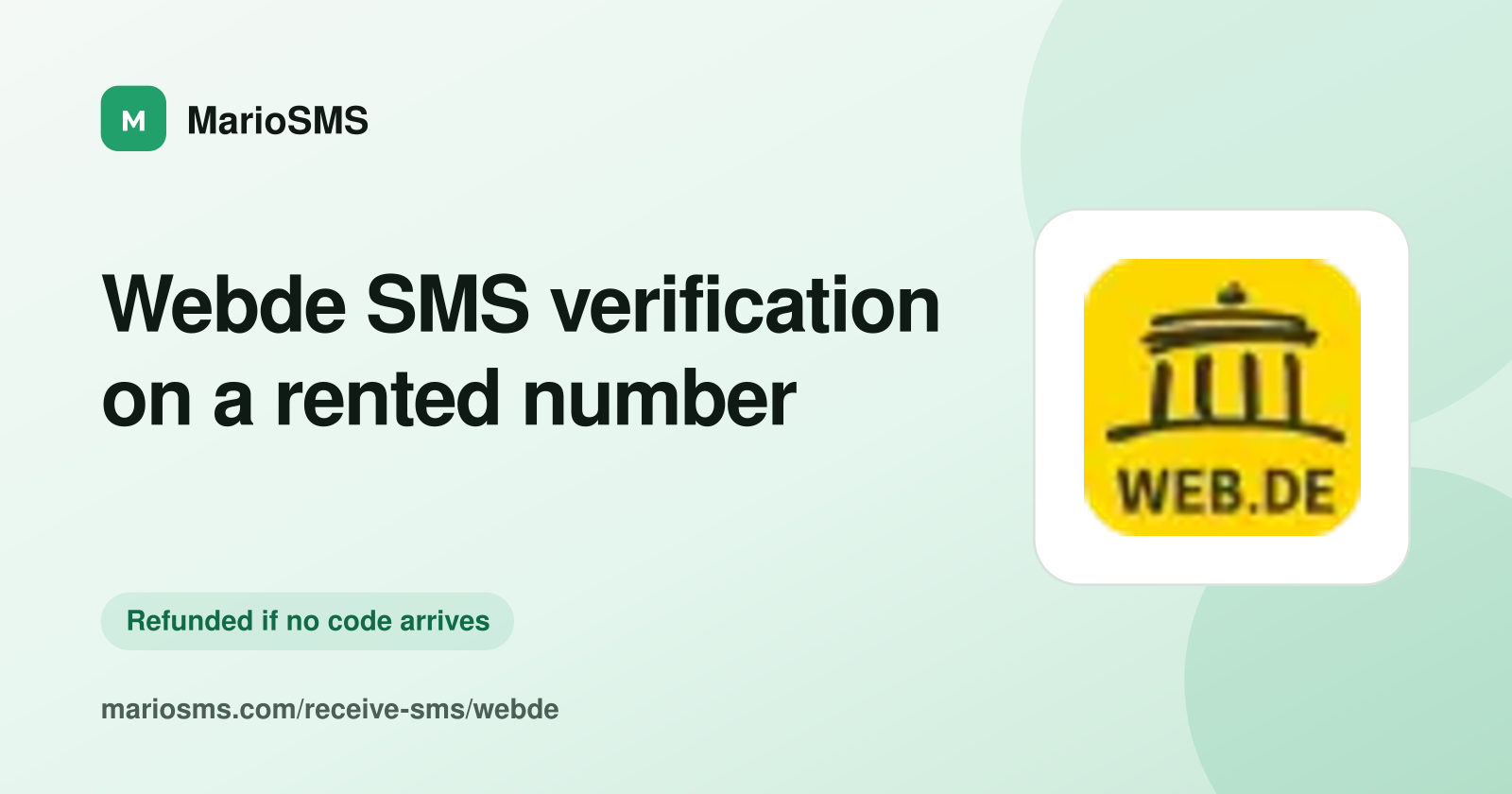 WEB.DE sign-up code arriving on a rented German mobile number