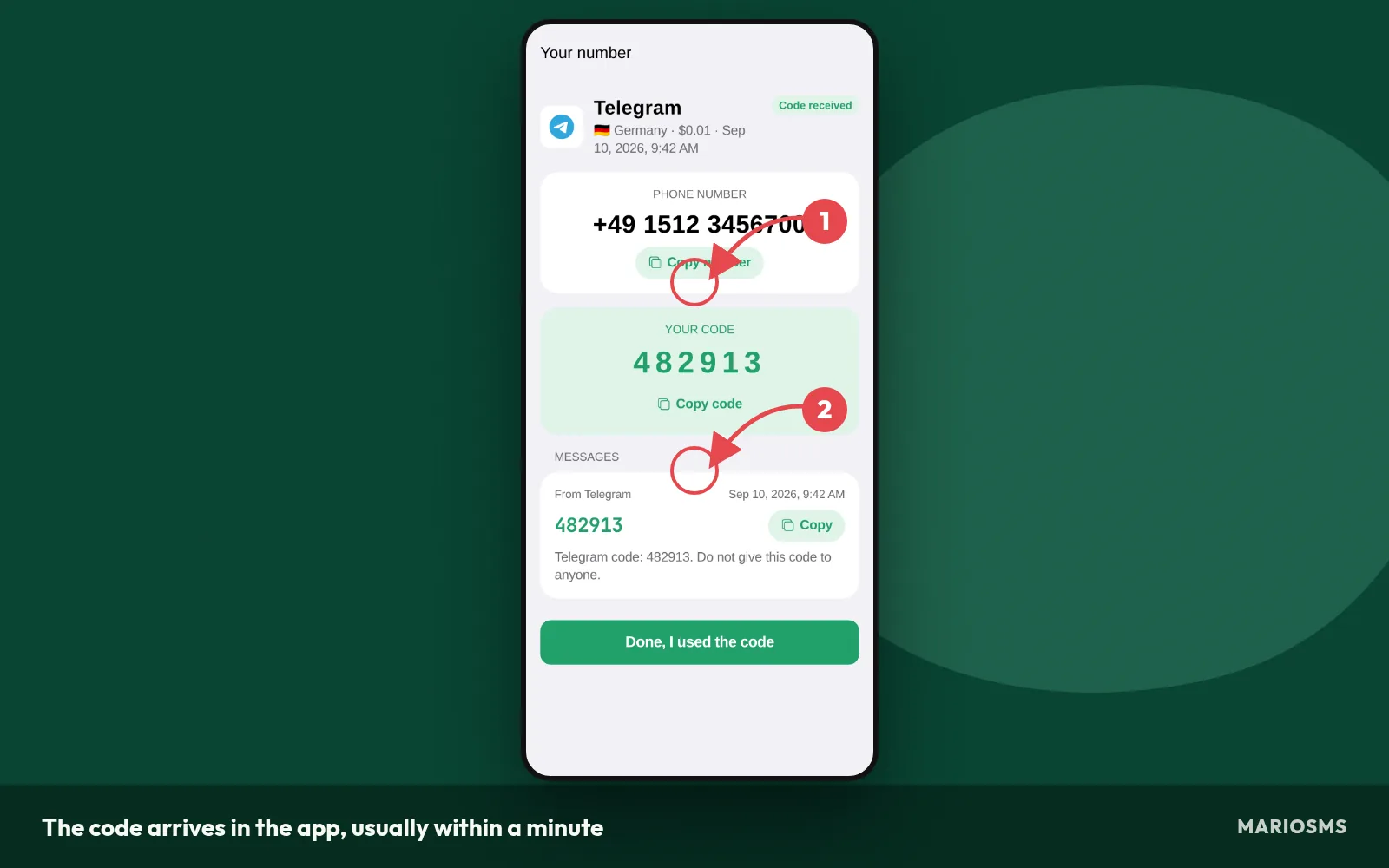 A verification code received on a Belgium number