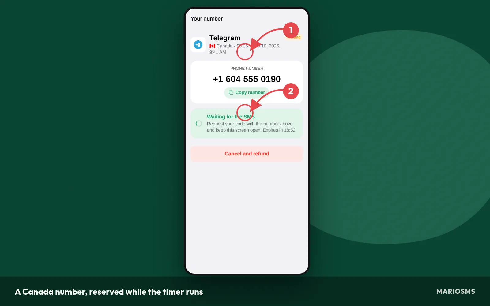 A Canada number waiting for an SMS code